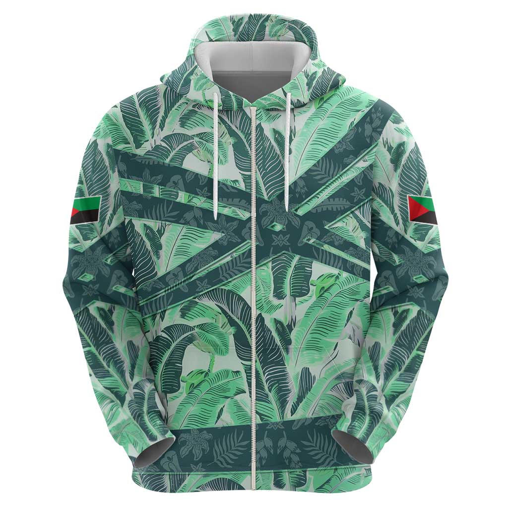 Martinique Pride Hoodie with Green Banana Leaf Print and Flag Patch Accents TS04