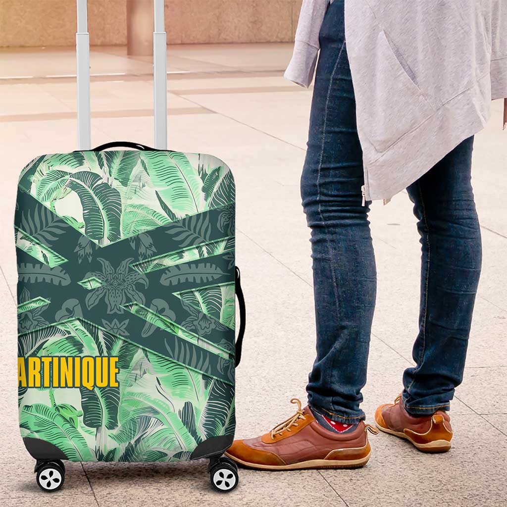 Martinique Pride Luggage Cover with Green Banana Leaf Print and Flag Patch Accents TS04