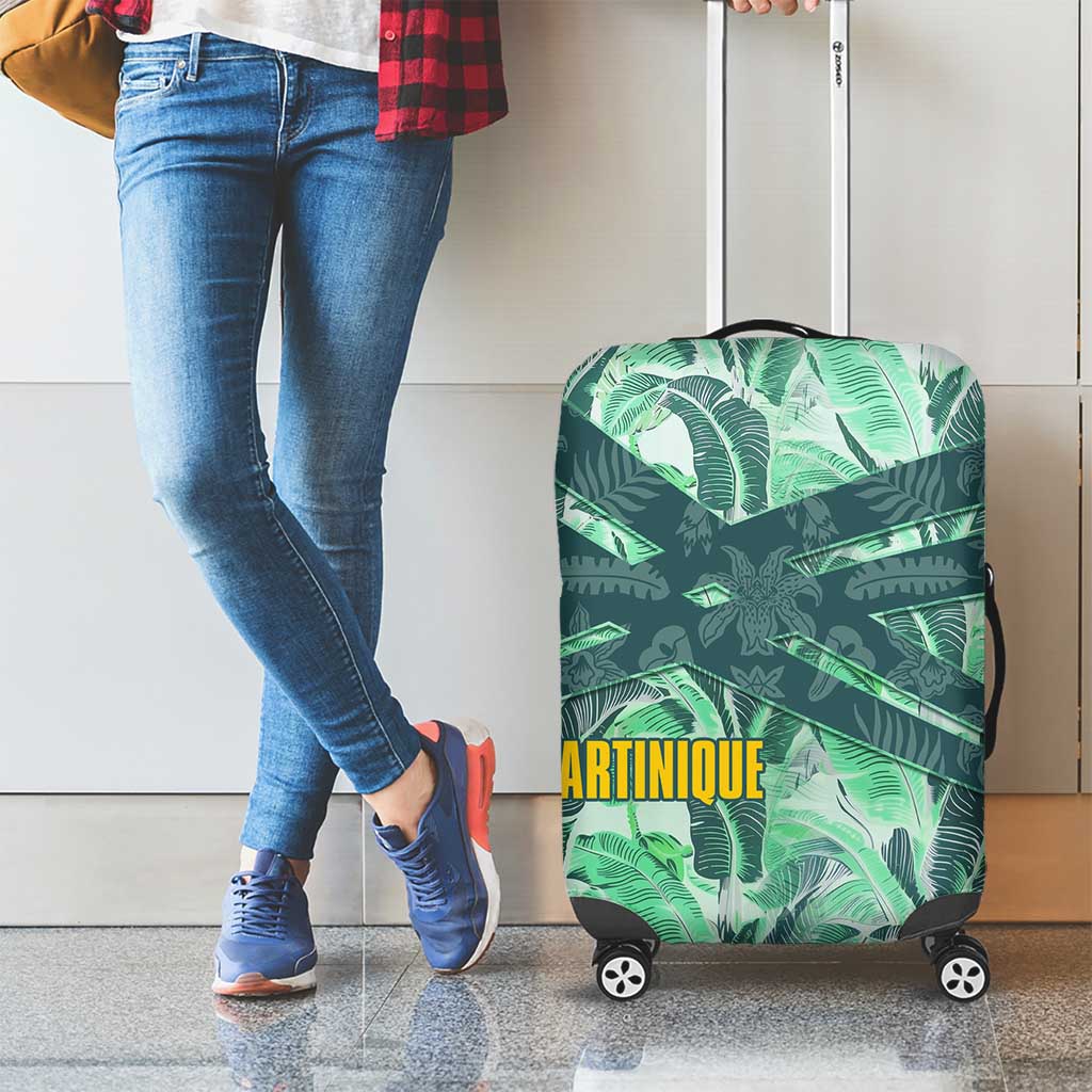 Martinique Pride Luggage Cover with Green Banana Leaf Print and Flag Patch Accents TS04