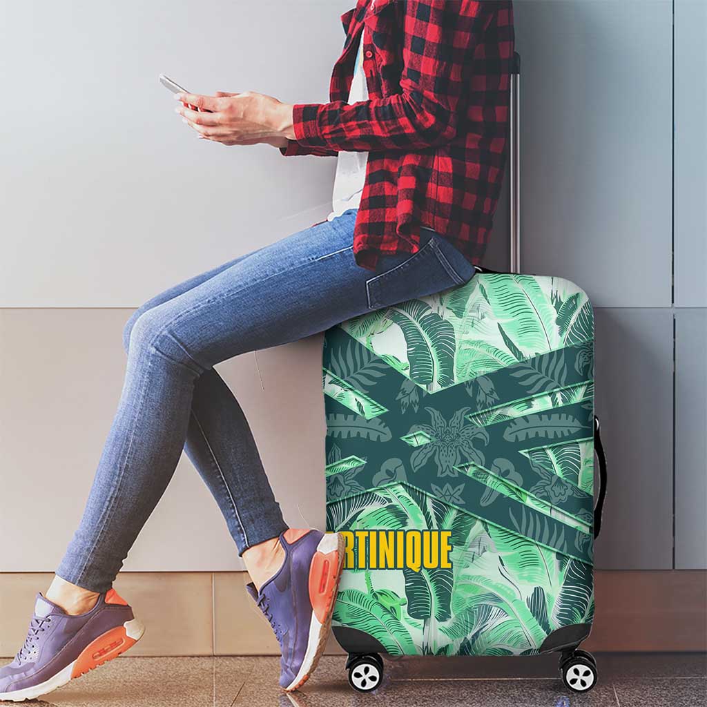 Martinique Pride Luggage Cover with Green Banana Leaf Print and Flag Patch Accents TS04