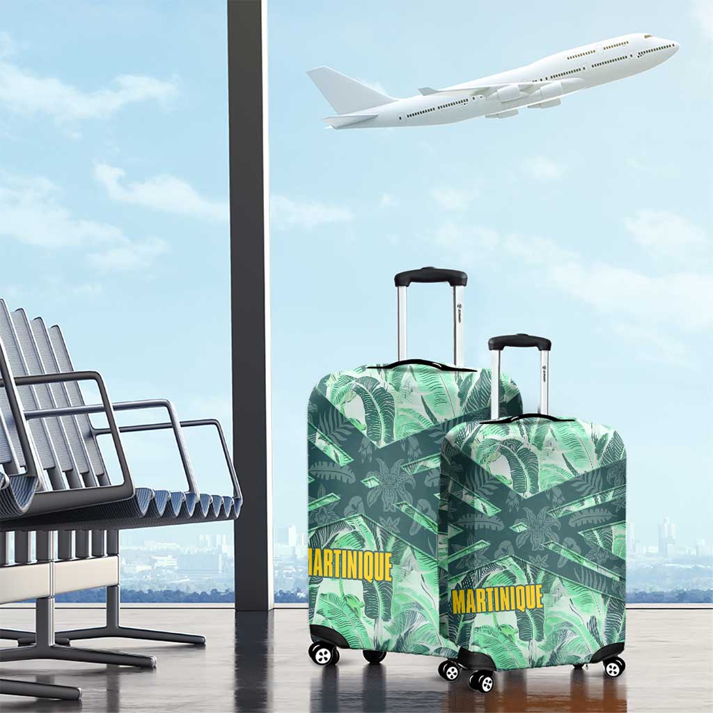 Martinique Pride Luggage Cover with Green Banana Leaf Print and Flag Patch Accents TS04