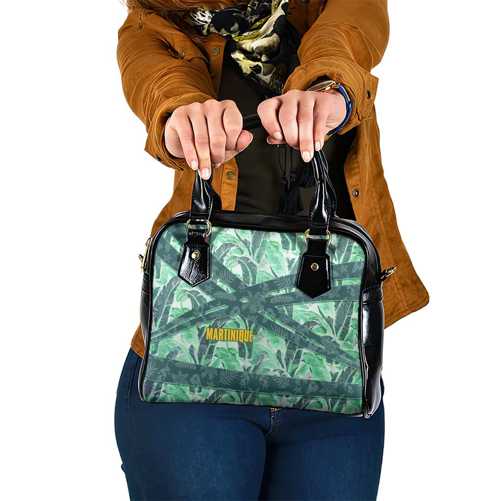 Martinique Pride Shoulder Handbag with Green Banana Leaf Print and Flag Patch Accents TS04