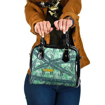 Martinique Pride Shoulder Handbag with Green Banana Leaf Print and Flag Patch Accents TS04