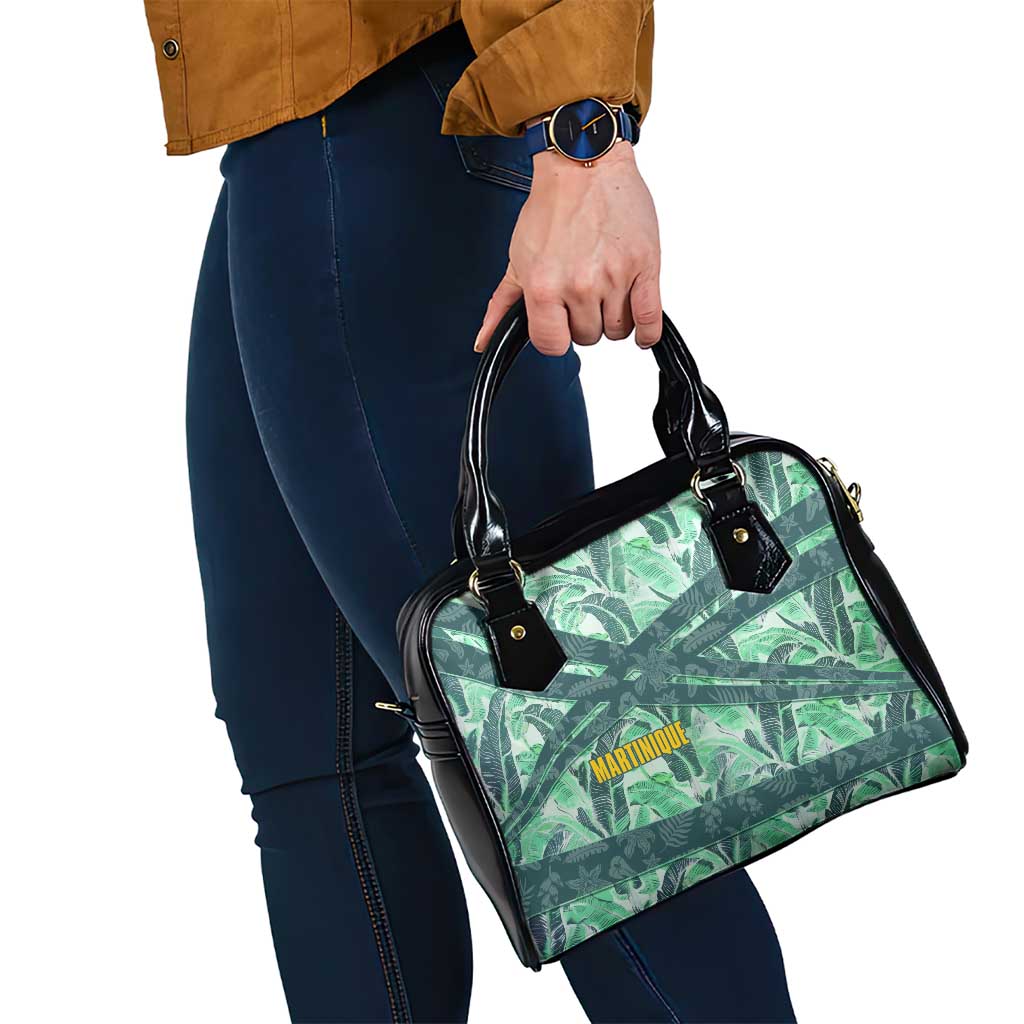 Martinique Pride Shoulder Handbag with Green Banana Leaf Print and Flag Patch Accents TS04