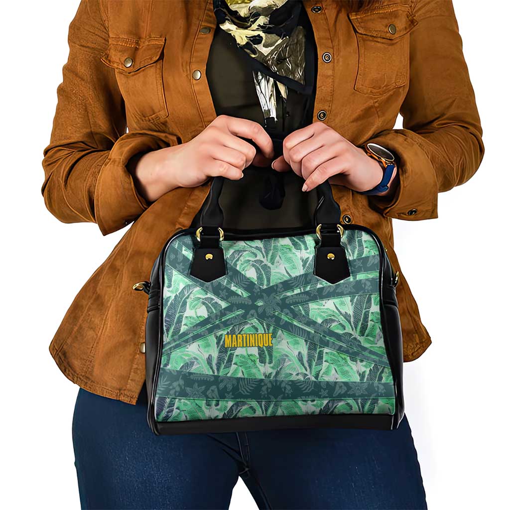 Martinique Pride Shoulder Handbag with Green Banana Leaf Print and Flag Patch Accents TS04