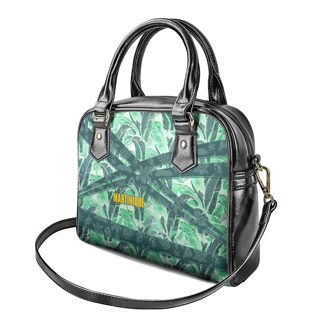 Martinique Pride Shoulder Handbag with Green Banana Leaf Print and Flag Patch Accents TS04