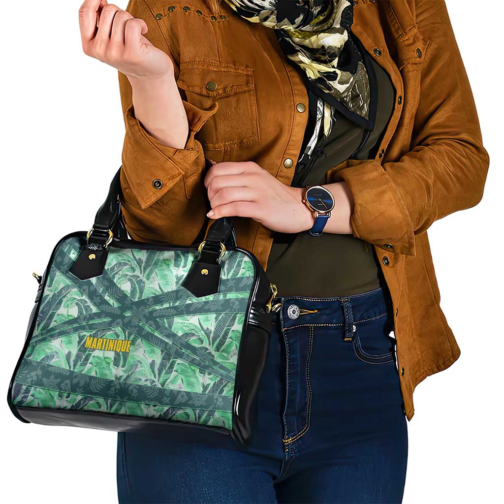 Martinique Pride Shoulder Handbag with Green Banana Leaf Print and Flag Patch Accents TS04