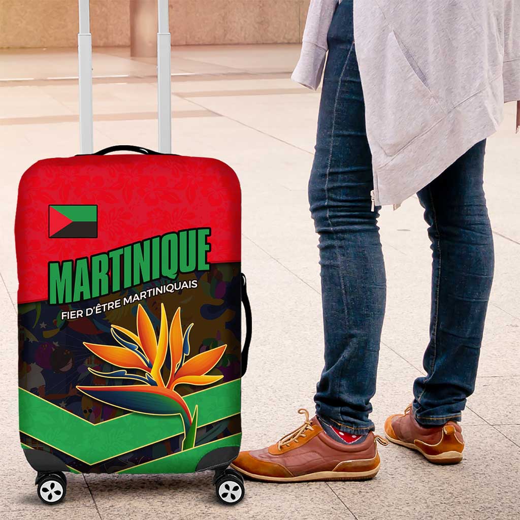 Martinique Pride Luggage Cover with Red Green Design and Tropical Bird of Paradise Flower TS04