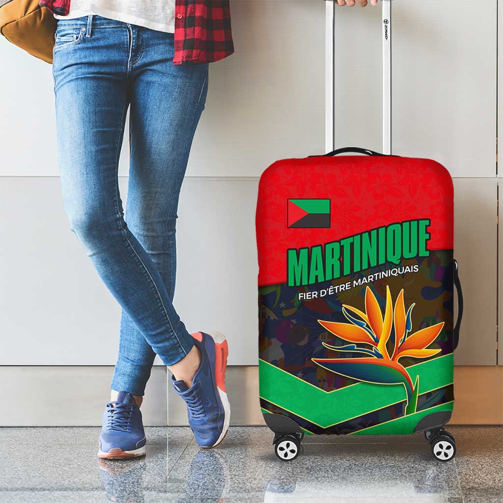 Martinique Pride Luggage Cover with Red Green Design and Tropical Bird of Paradise Flower TS04