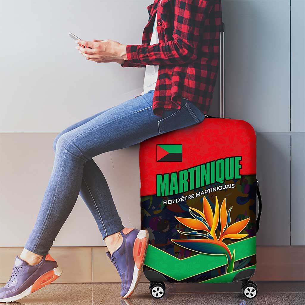 Martinique Pride Luggage Cover with Red Green Design and Tropical Bird of Paradise Flower TS04