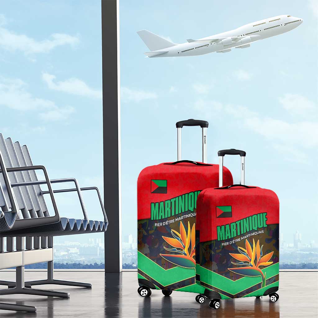 Martinique Pride Luggage Cover with Red Green Design and Tropical Bird of Paradise Flower TS04