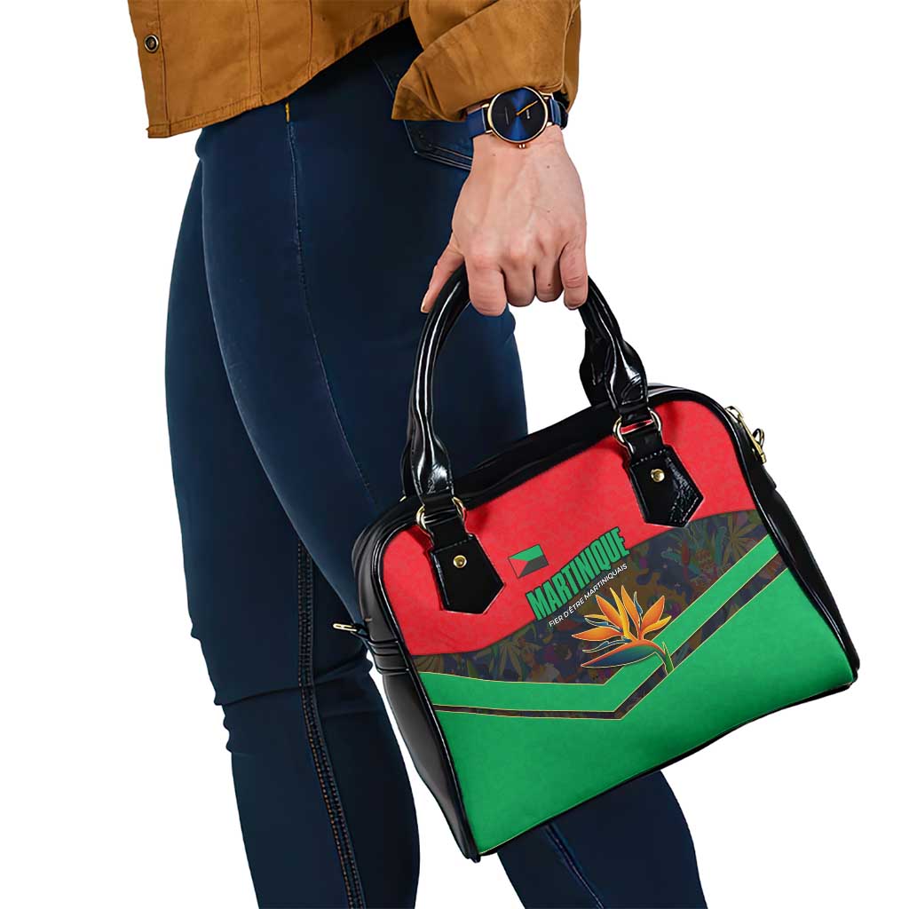 Martinique Pride Shoulder Handbag with Red Green Design and Tropical Bird of Paradise Flower TS04