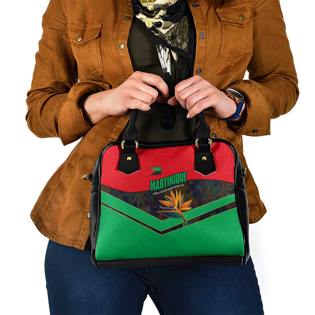Martinique Pride Shoulder Handbag with Red Green Design and Tropical Bird of Paradise Flower TS04