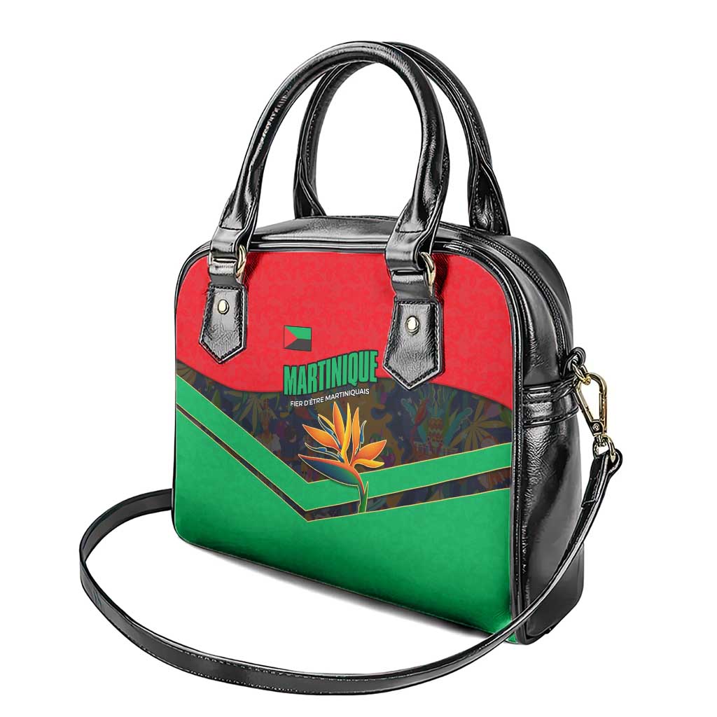 Martinique Pride Shoulder Handbag with Red Green Design and Tropical Bird of Paradise Flower TS04
