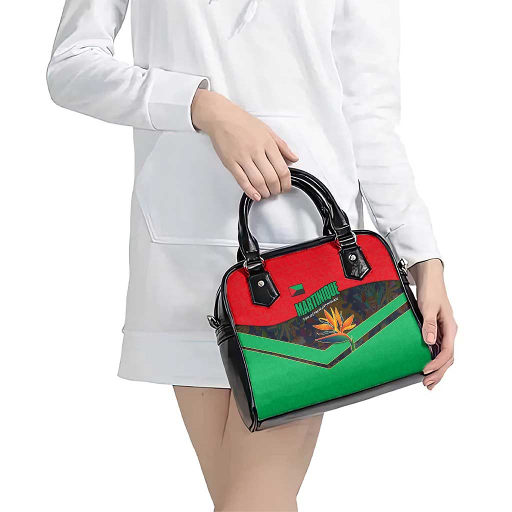 Martinique Pride Shoulder Handbag with Red Green Design and Tropical Bird of Paradise Flower TS04
