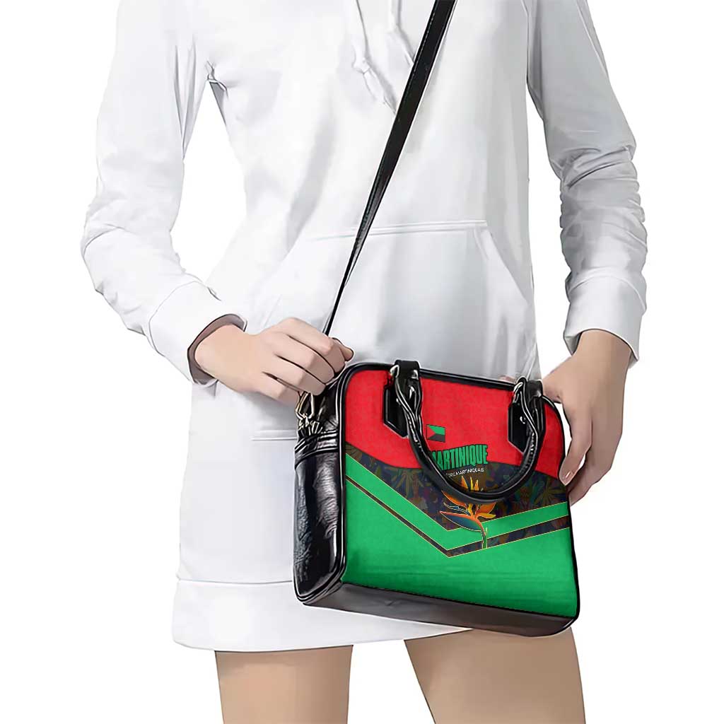 Martinique Pride Shoulder Handbag with Red Green Design and Tropical Bird of Paradise Flower TS04