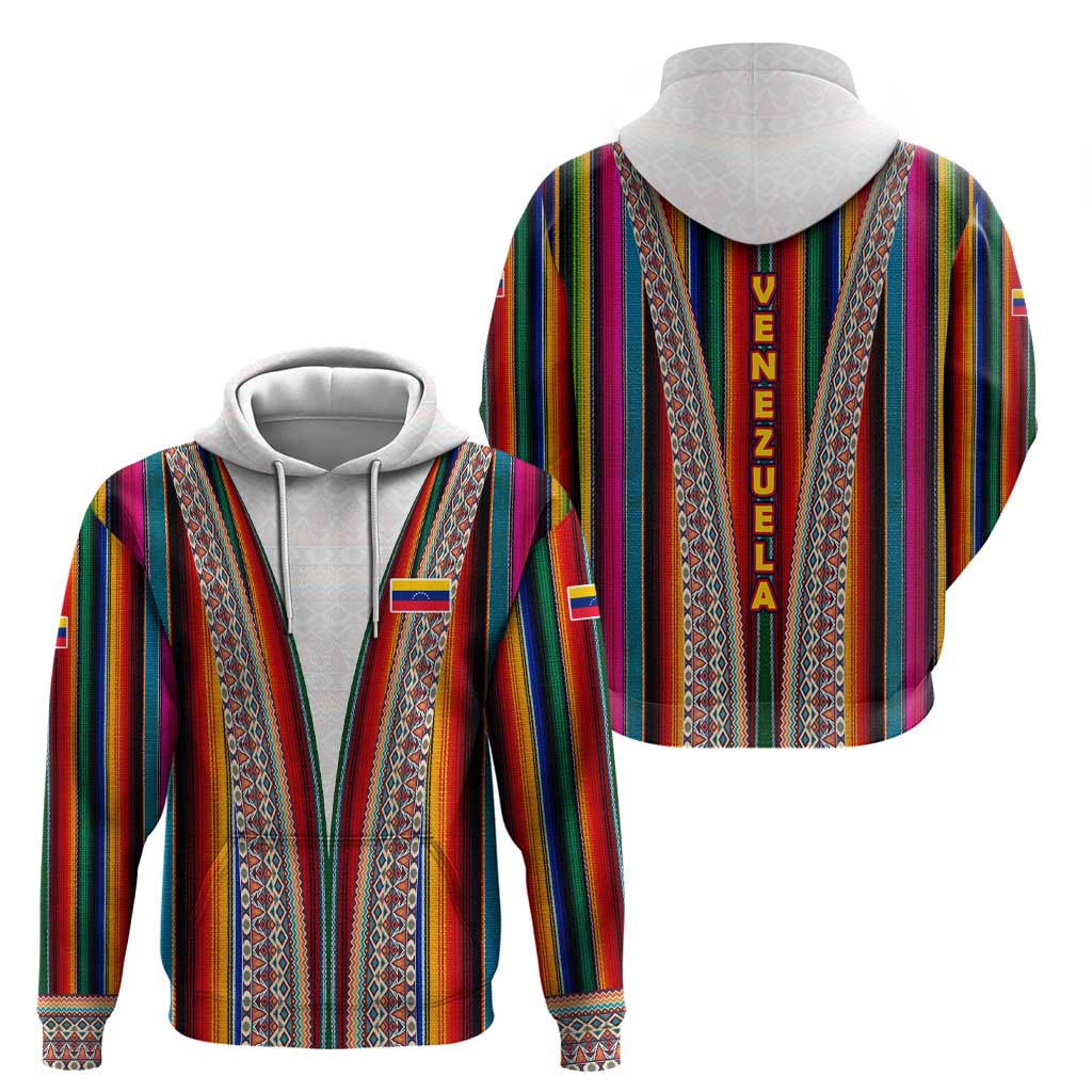 Venezuela Hoodie with Andean Multicolor Woven Textile Stripe Spirit TS04