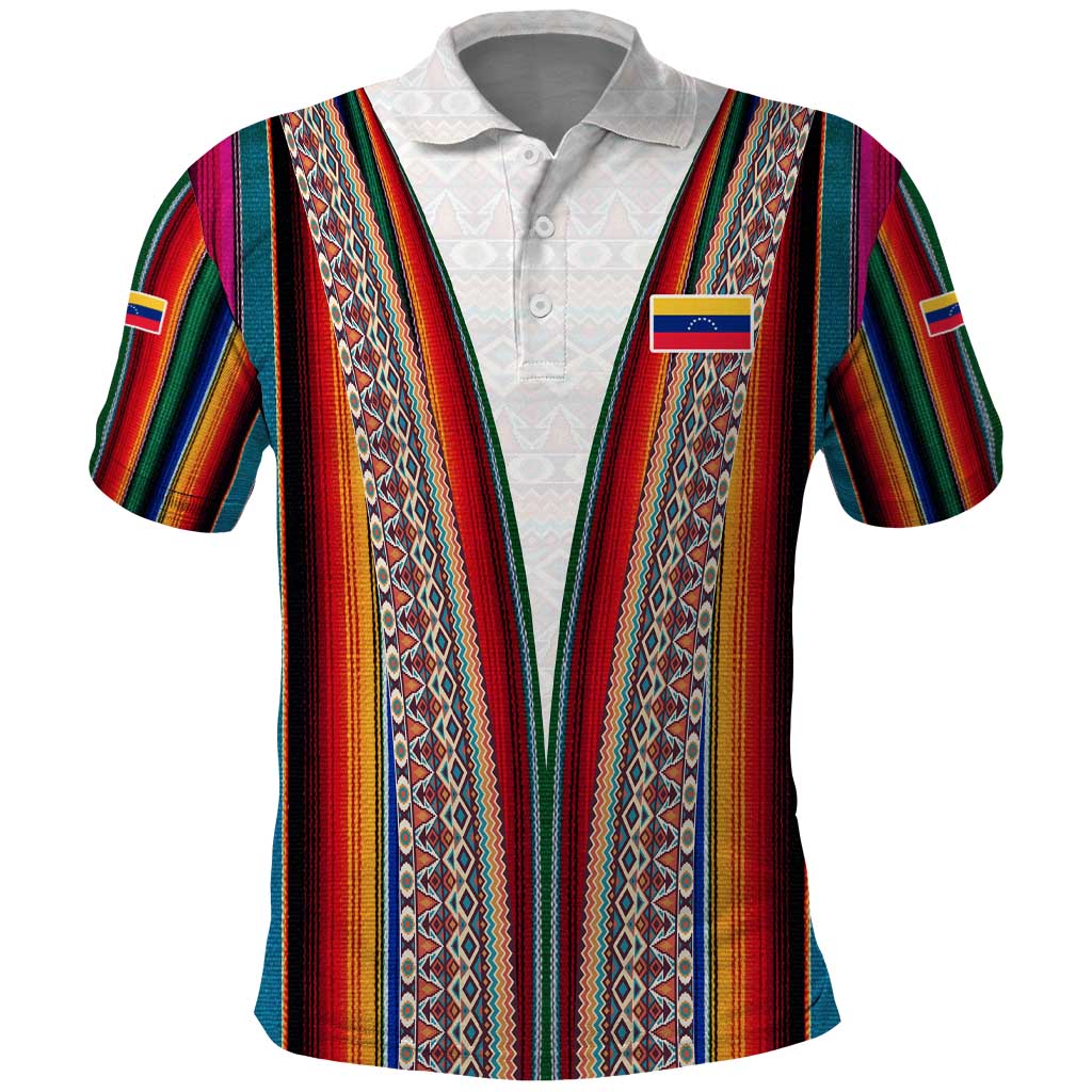 Venezuela Polo Shirt with Andean Multicolor Woven Textile Stripe Spirit TS04