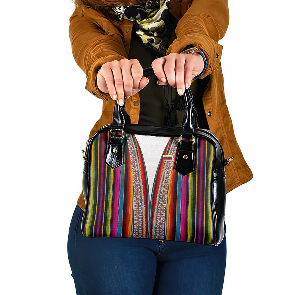 Venezuela Shoulder Handbag with Andean Multicolor Woven Textile Stripe Spirit TS04