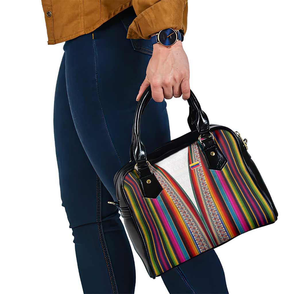 Venezuela Shoulder Handbag with Andean Multicolor Woven Textile Stripe Spirit TS04