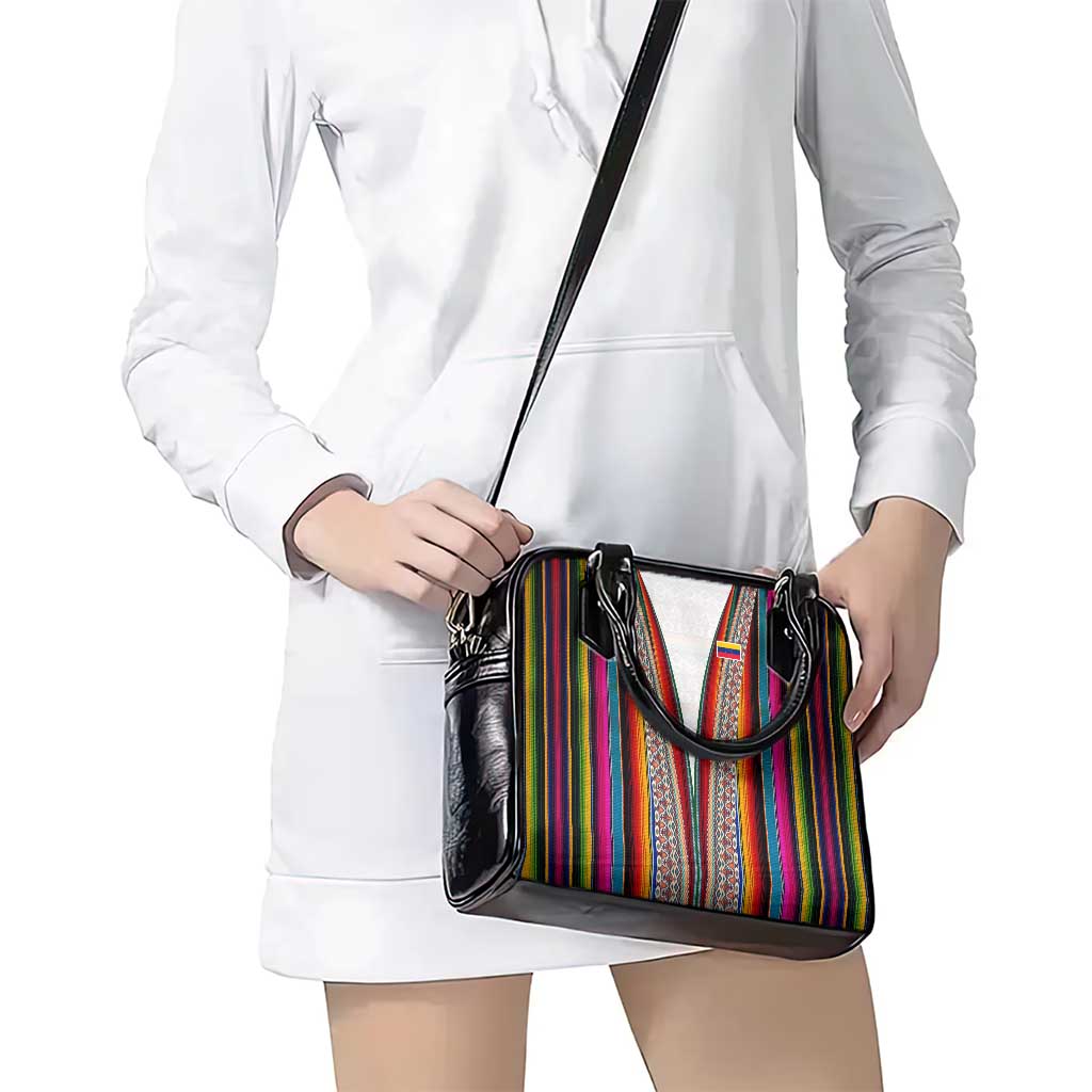 Venezuela Shoulder Handbag with Andean Multicolor Woven Textile Stripe Spirit TS04