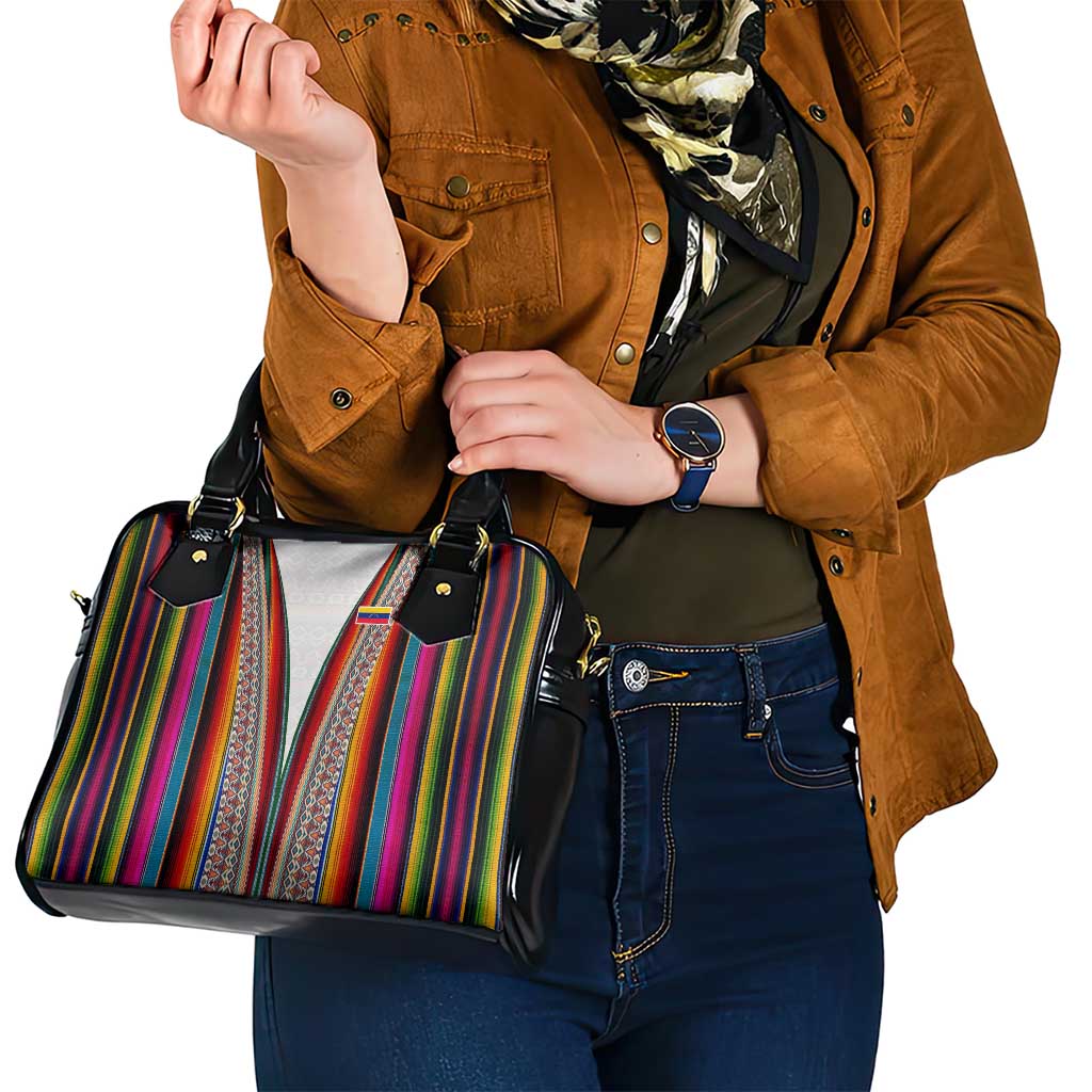 Venezuela Shoulder Handbag with Andean Multicolor Woven Textile Stripe Spirit TS04