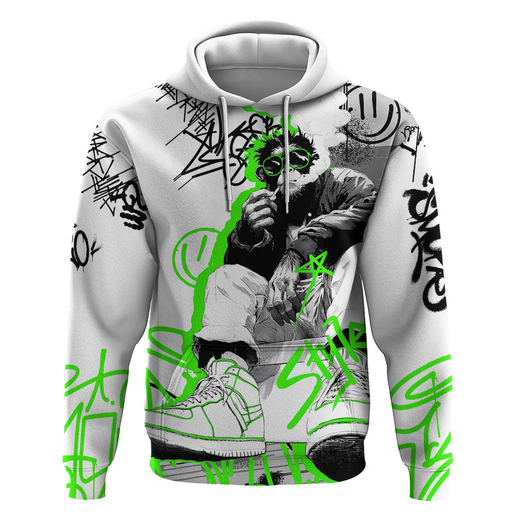 Street Style Graffiti Hoodie with Smoking Monkey and Neon Green TS04