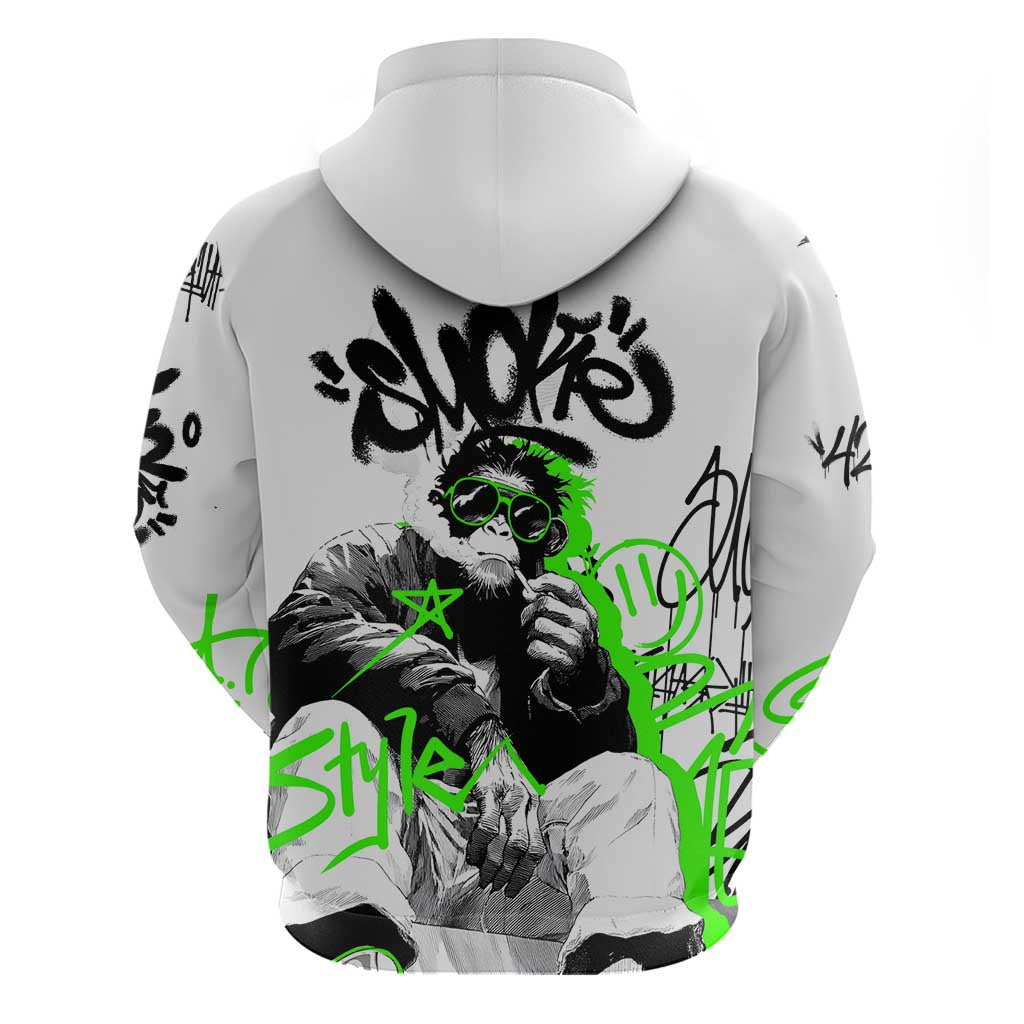 Street Style Graffiti Hoodie with Smoking Monkey and Neon Green TS04