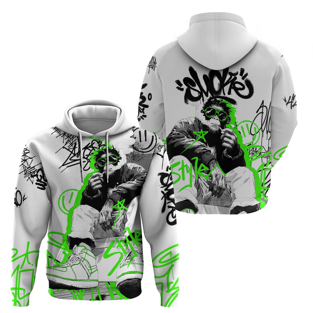 Street Style Graffiti Hoodie with Smoking Monkey and Neon Green TS04