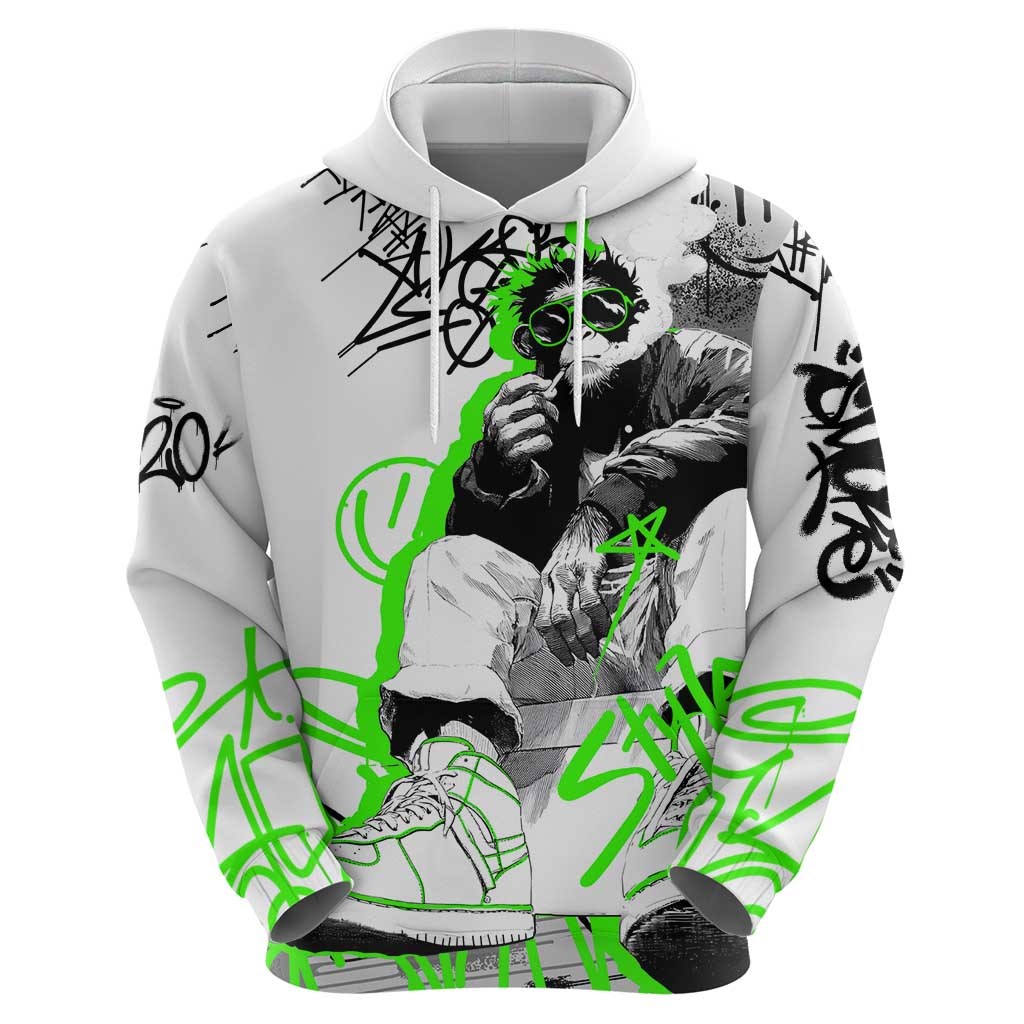 Street Style Graffiti Hoodie with Smoking Monkey and Neon Green TS04