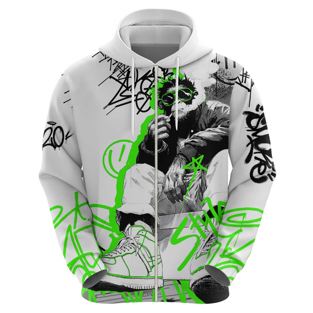 Street Style Graffiti Hoodie with Smoking Monkey and Neon Green TS04