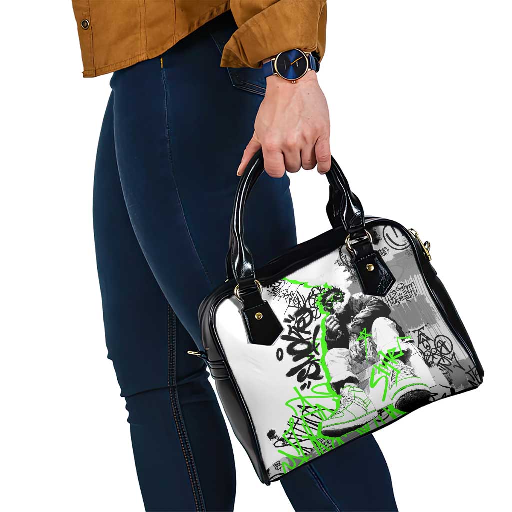 Street Style Graffiti Shoulder Handbag with Smoking Monkey and Neon Green TS04