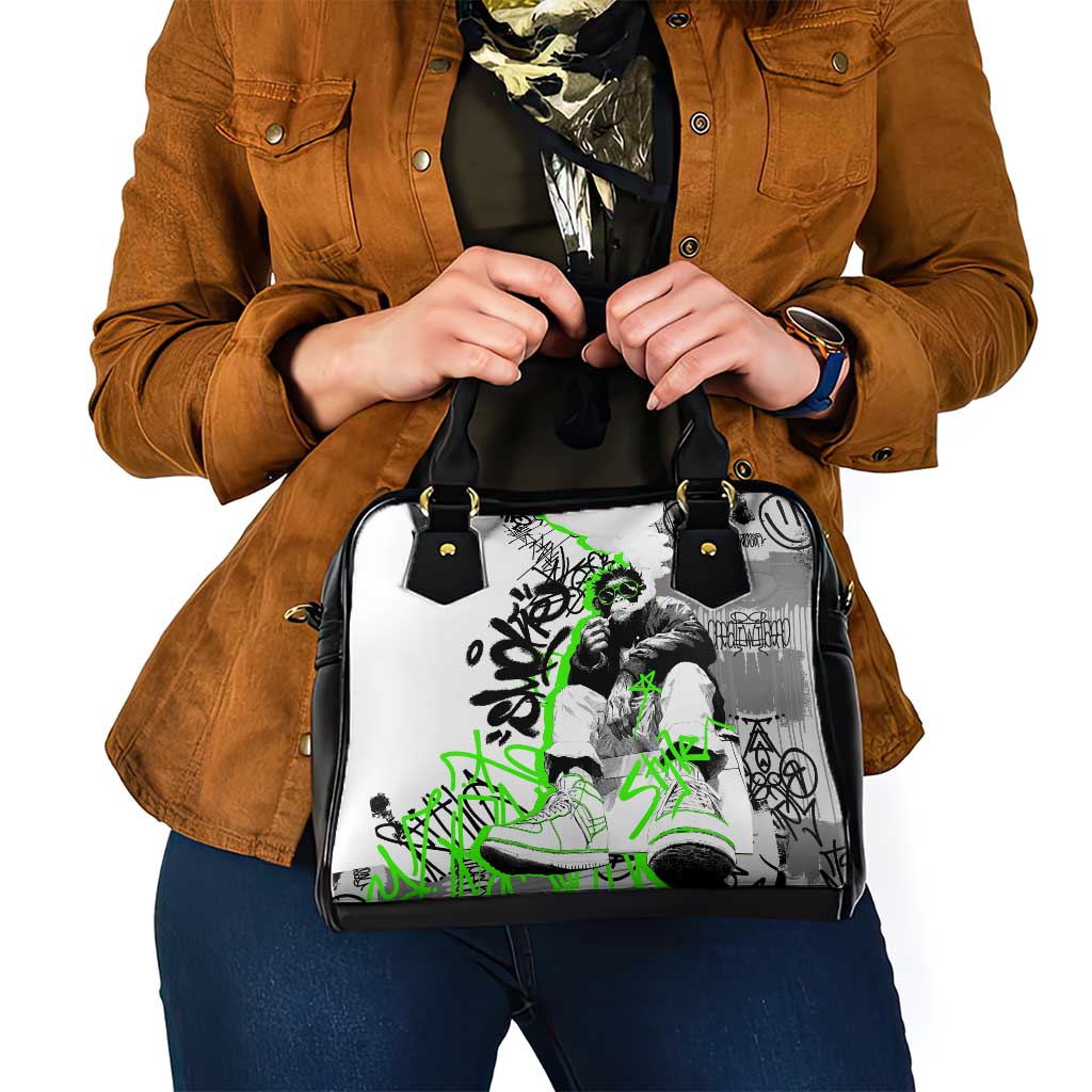 Street Style Graffiti Shoulder Handbag with Smoking Monkey and Neon Green TS04