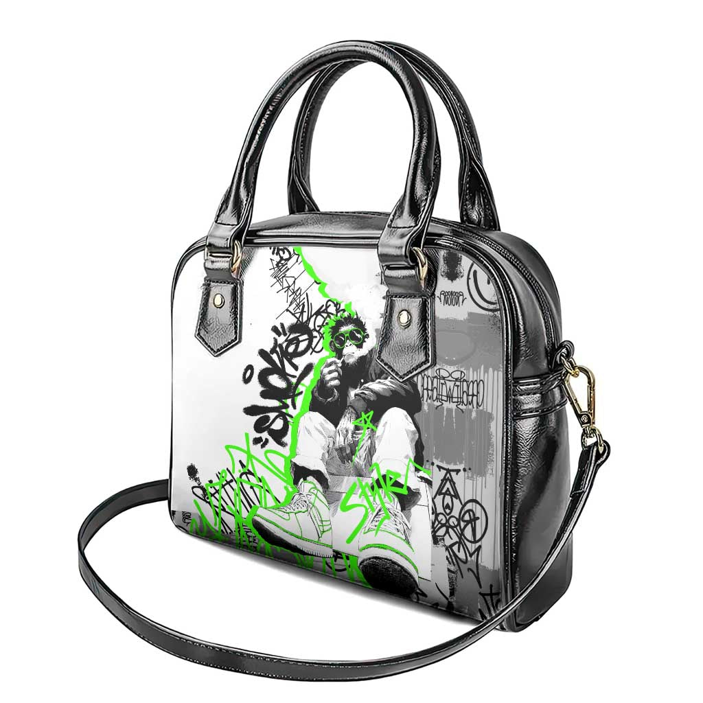 Street Style Graffiti Shoulder Handbag with Smoking Monkey and Neon Green TS04