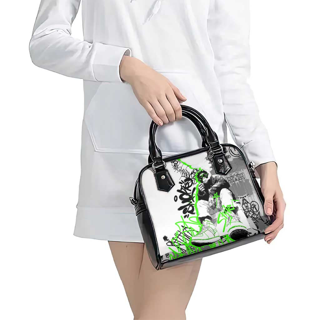 Street Style Graffiti Shoulder Handbag with Smoking Monkey and Neon Green TS04