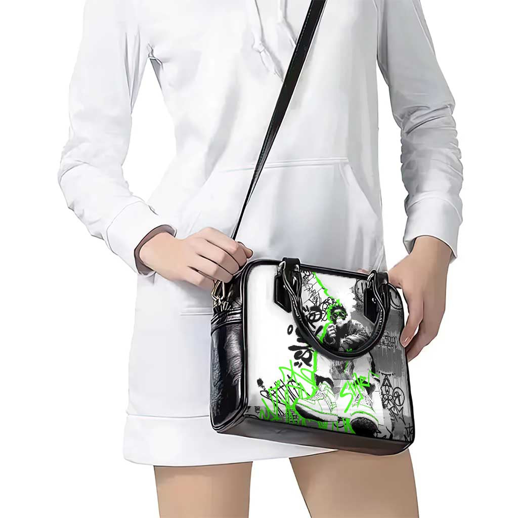Street Style Graffiti Shoulder Handbag with Smoking Monkey and Neon Green TS04