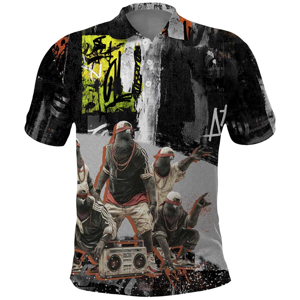 Boombox Breakdancer Polo Shirt with Grafiti Art and Grunge Street Hip Hop Style TS04