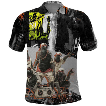 Boombox Breakdancer Polo Shirt with Grafiti Art and Grunge Street Hip Hop Style TS04