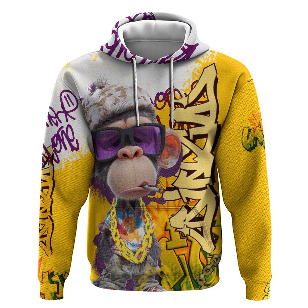 Graffiti Monkey Hoodie with Hip Hop Sunglasses and Gold Chain Design TS04