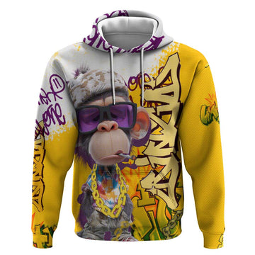 Graffiti Monkey Hoodie with Hip Hop Sunglasses and Gold Chain Design TS04
