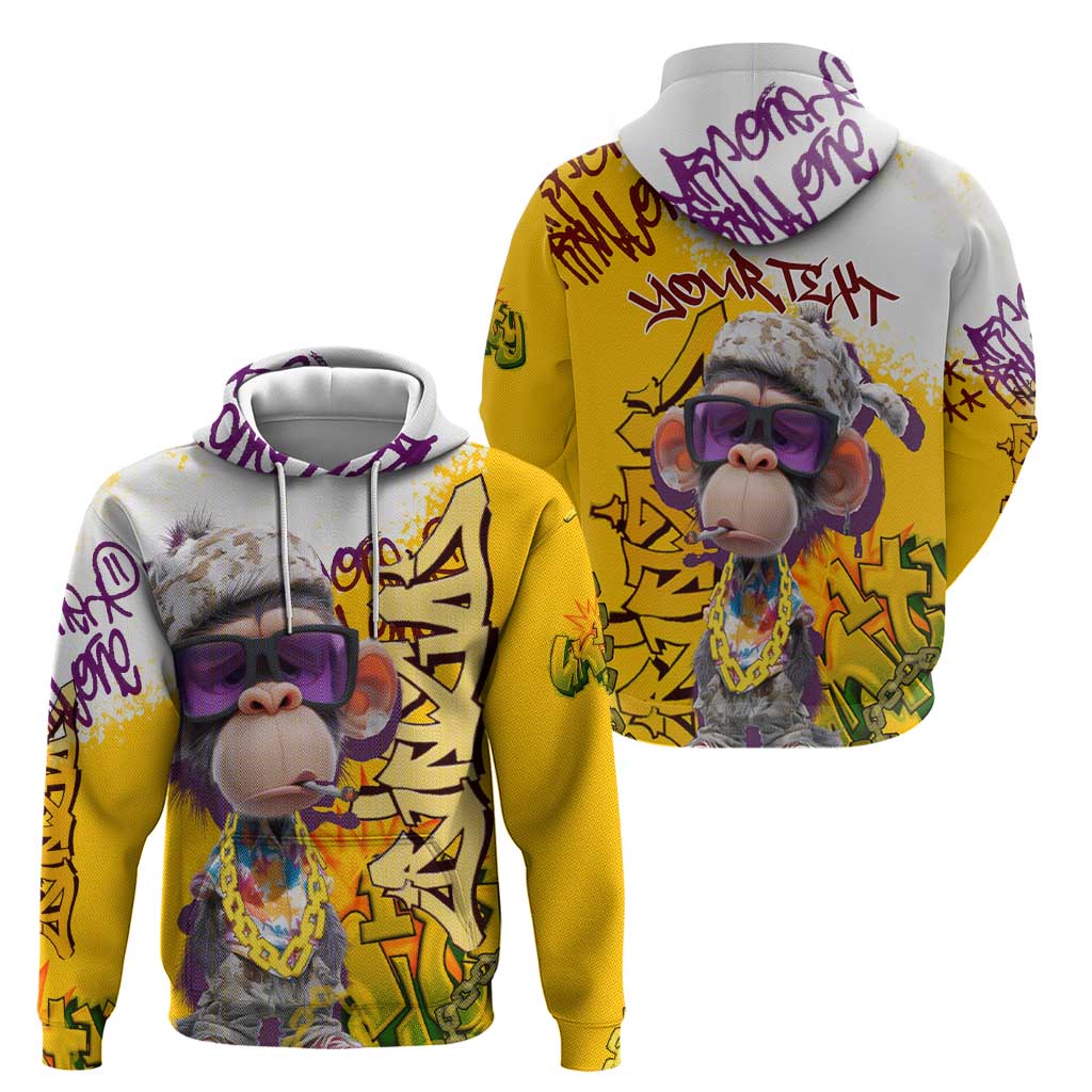 Graffiti Monkey Hoodie with Hip Hop Sunglasses and Gold Chain Design TS04