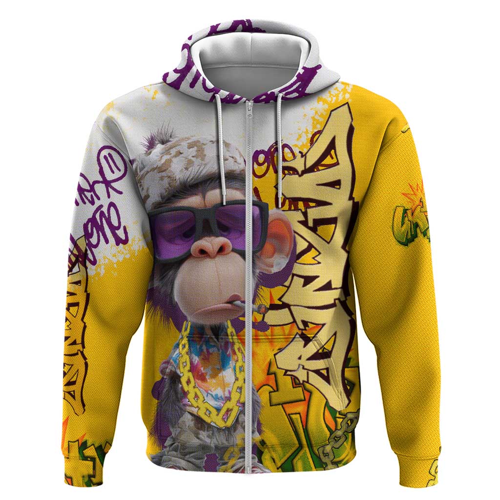Graffiti Monkey Hoodie with Hip Hop Sunglasses and Gold Chain Design TS04