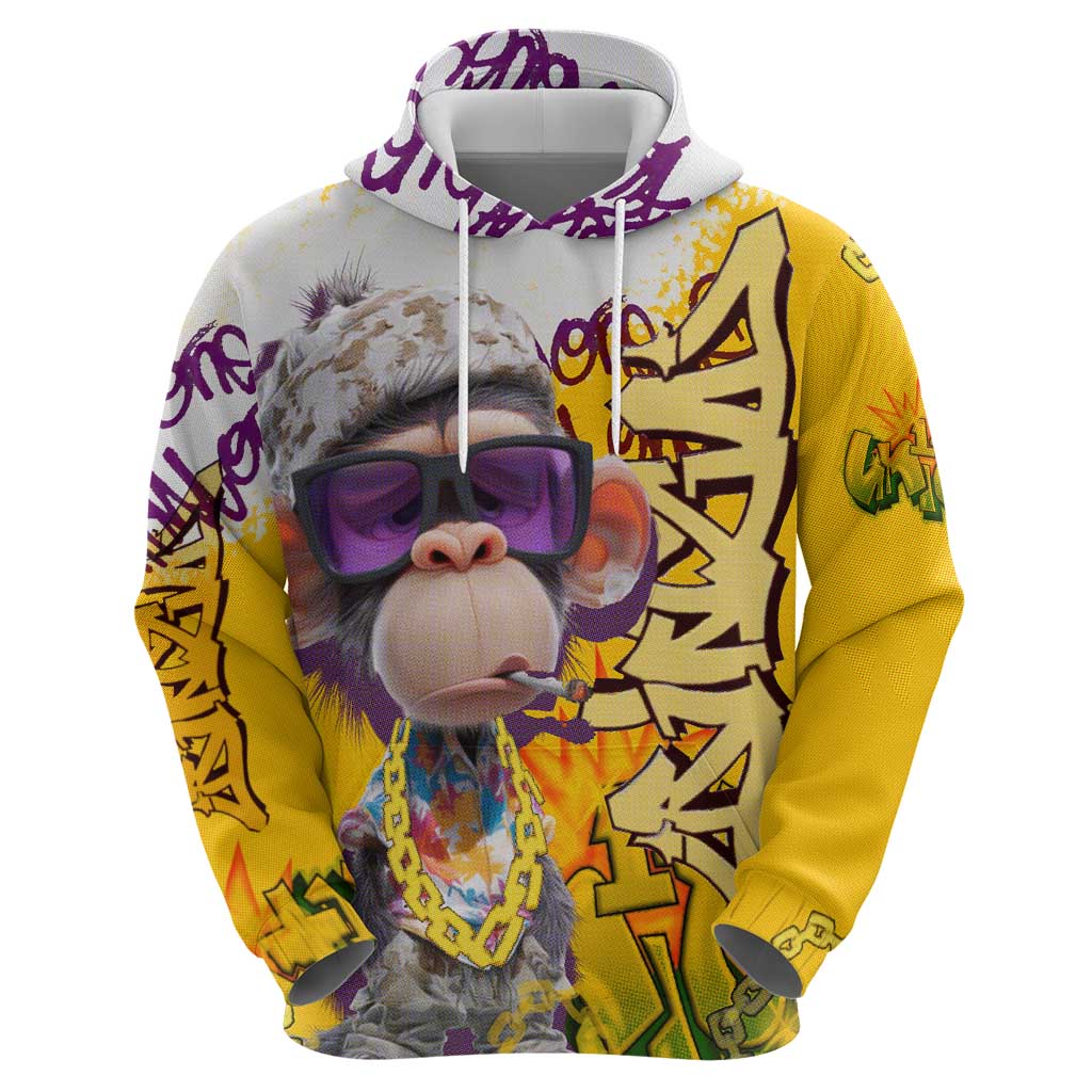 Graffiti Monkey Hoodie with Hip Hop Sunglasses and Gold Chain Design TS04