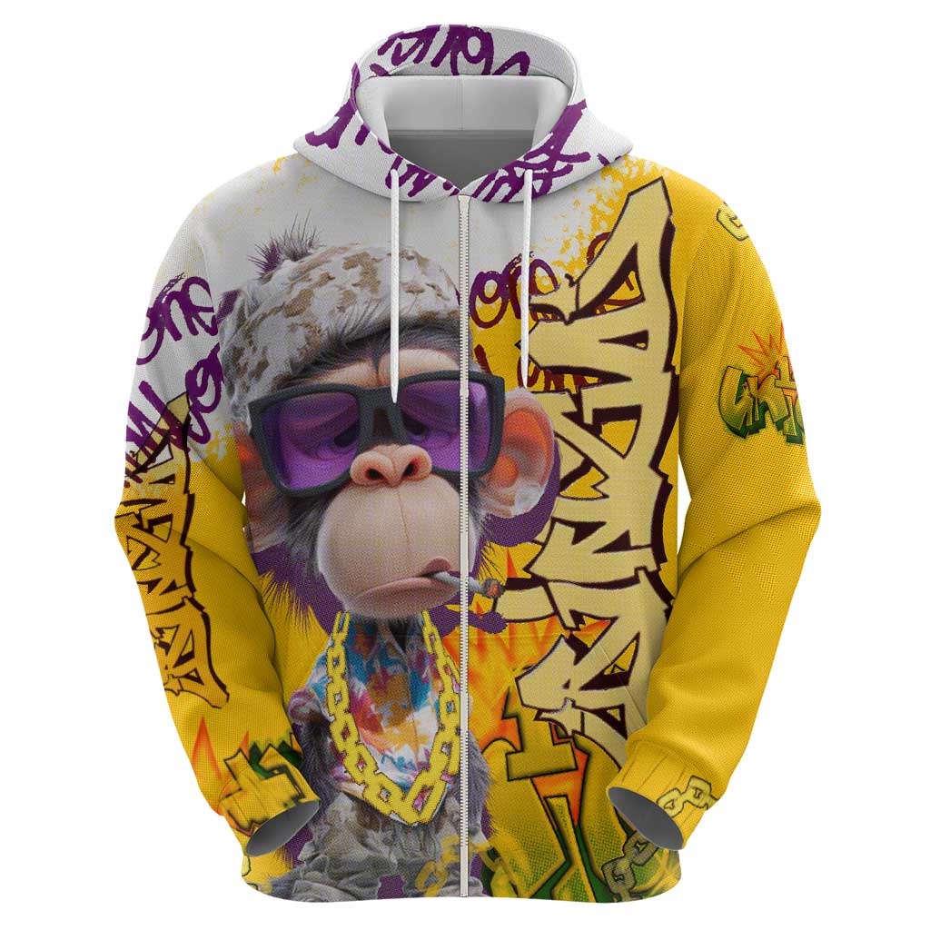 Graffiti Monkey Hoodie with Hip Hop Sunglasses and Gold Chain Design TS04