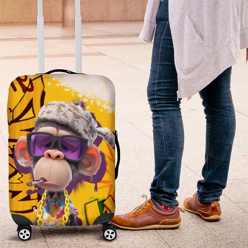 Graffiti Monkey Luggage Cover with Hip Hop Sunglasses and Gold Chain Design TS04