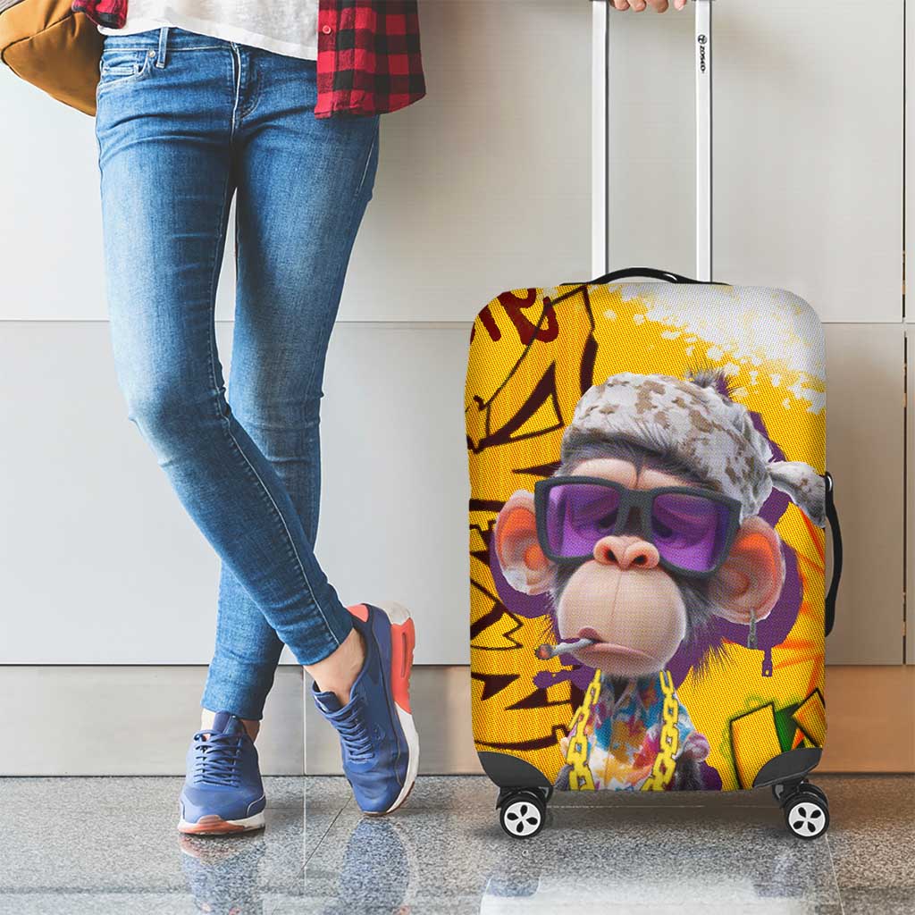 Graffiti Monkey Luggage Cover with Hip Hop Sunglasses and Gold Chain Design TS04