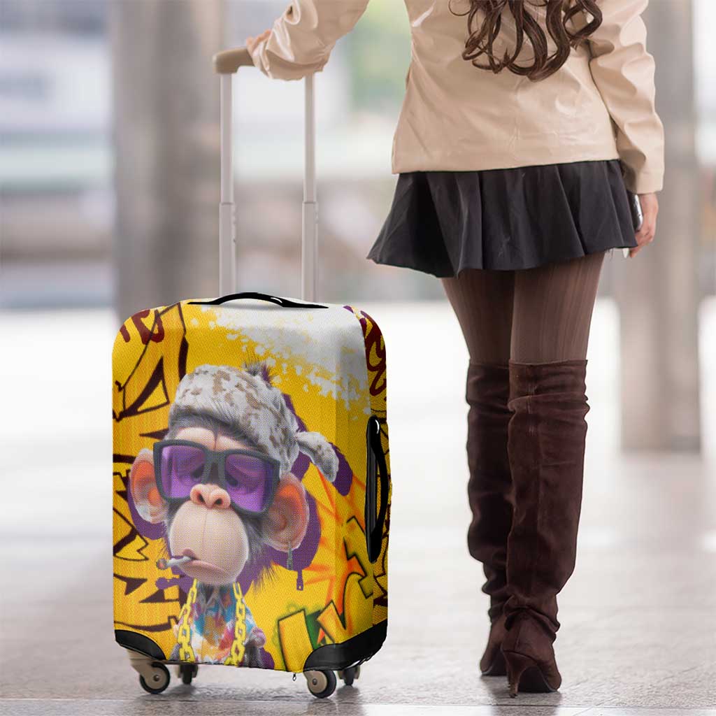 Graffiti Monkey Luggage Cover with Hip Hop Sunglasses and Gold Chain Design TS04