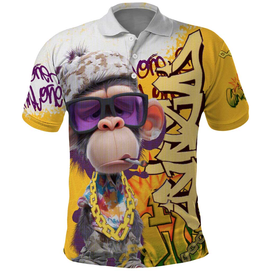 Graffiti Monkey Polo Shirt with Hip Hop Sunglasses and Gold Chain Design TS04