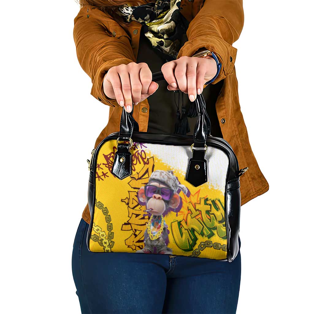 Graffiti Monkey Shoulder Handbag with Hip Hop Sunglasses and Gold Chain Design TS04