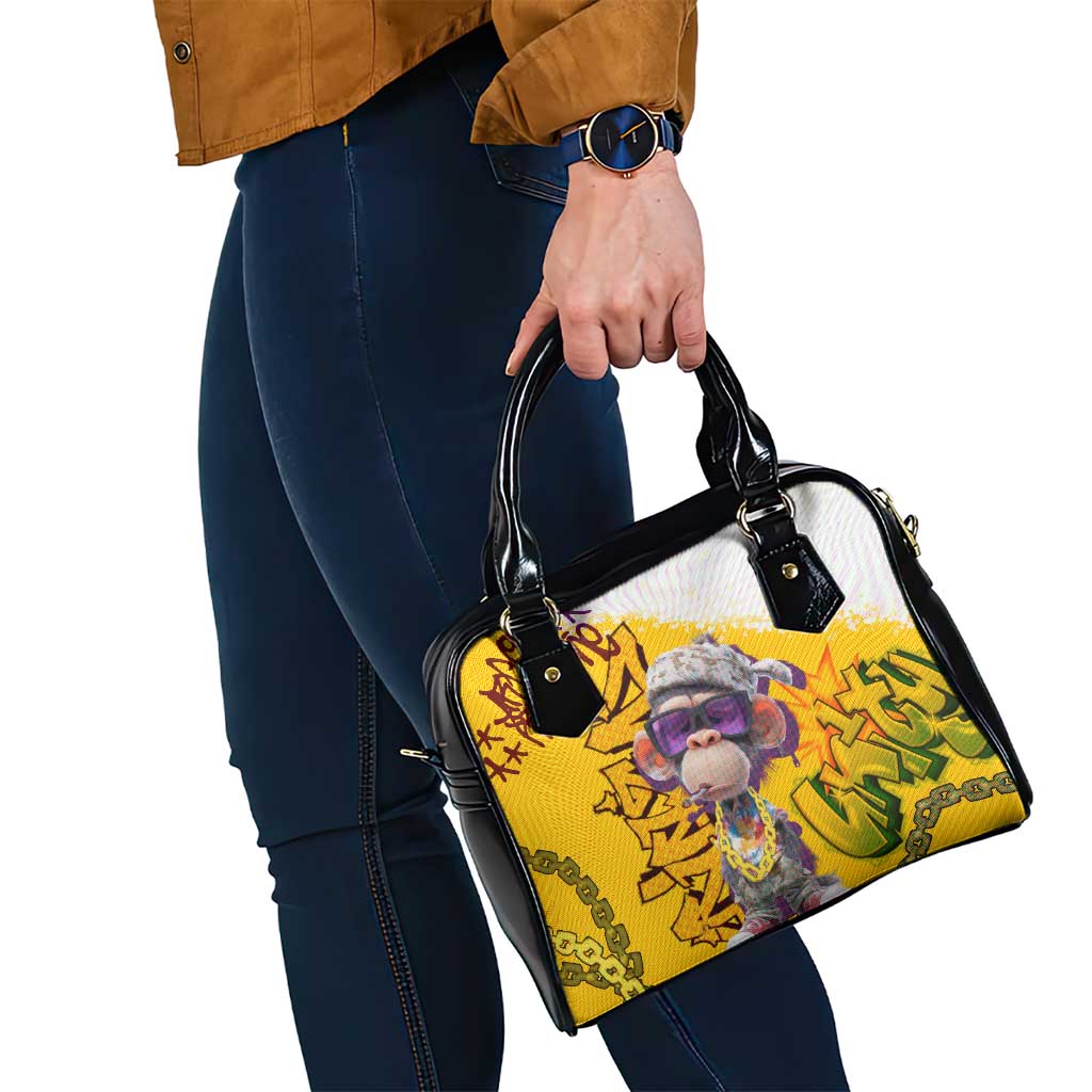 Graffiti Monkey Shoulder Handbag with Hip Hop Sunglasses and Gold Chain Design TS04